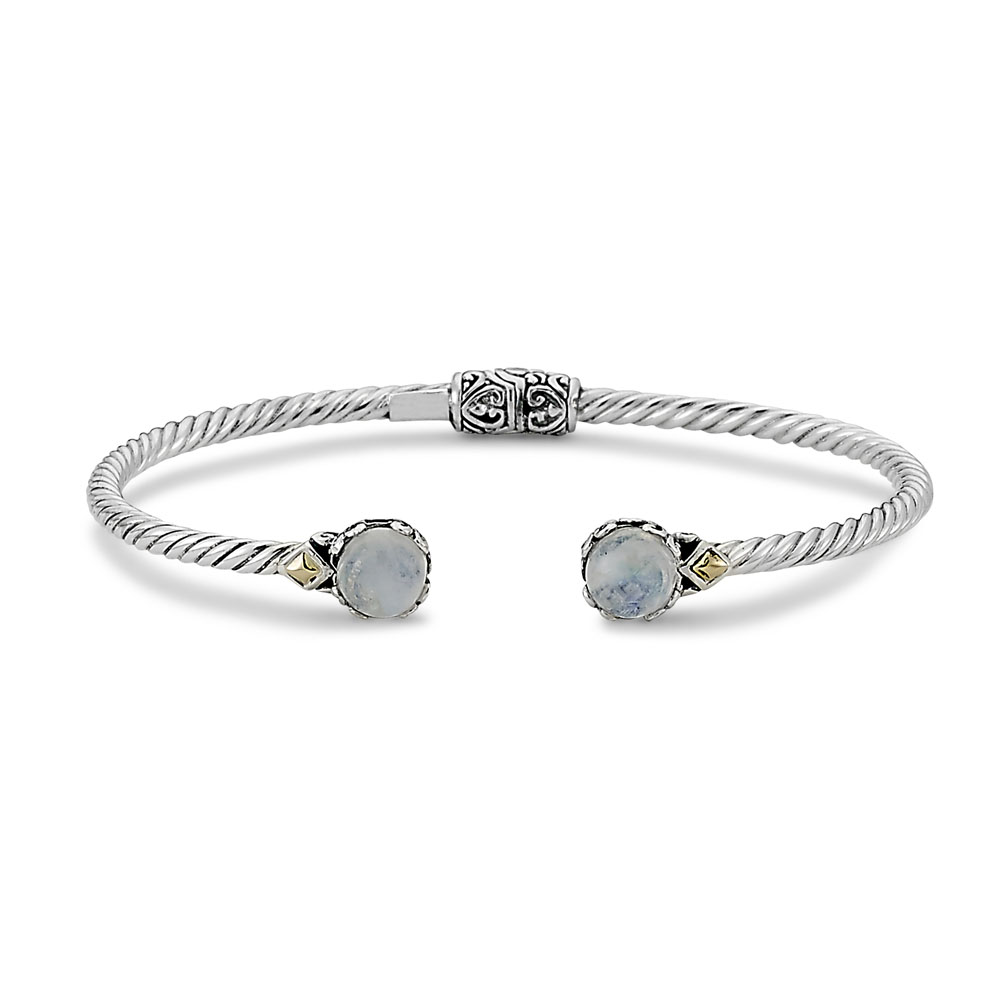 Ss/18k Rainbow Moonstone Twisted Cable Bangle