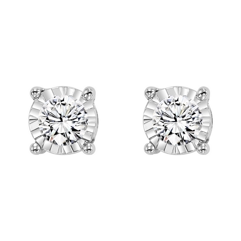 Diamond Solitaire Starburst Stud Earrings in 14k White Gold (1/10ctw ...